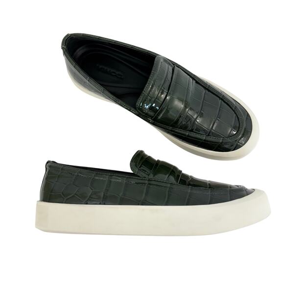 Vince Ghita Croc-Embossed Slip-On Loafer Sneakers Leather Green/White | 8M - Picture 1 of 14
